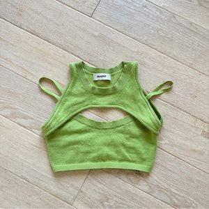 Danielle Guizio Green Knit Arched Cut Out Tank